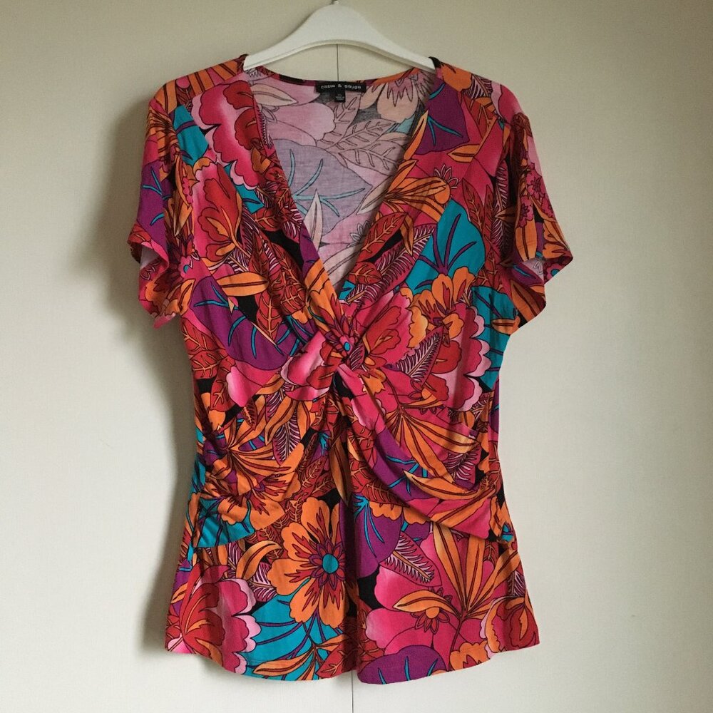 Cable & Gauge Hawaiian Hibiscus Tropical Top Viscose Twist Front XL - Picture 1 of 15
